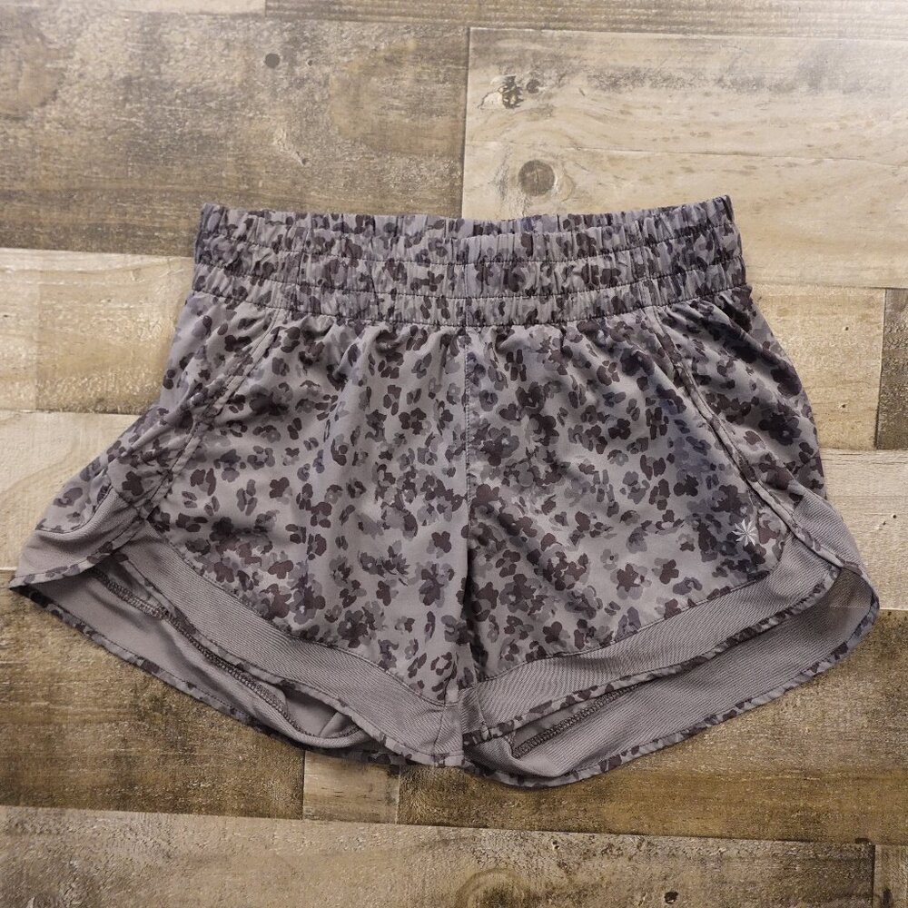 Athleta Mesh Racer Run Short Women’s XXS Gray‎ Floral 4” Inseam Lined